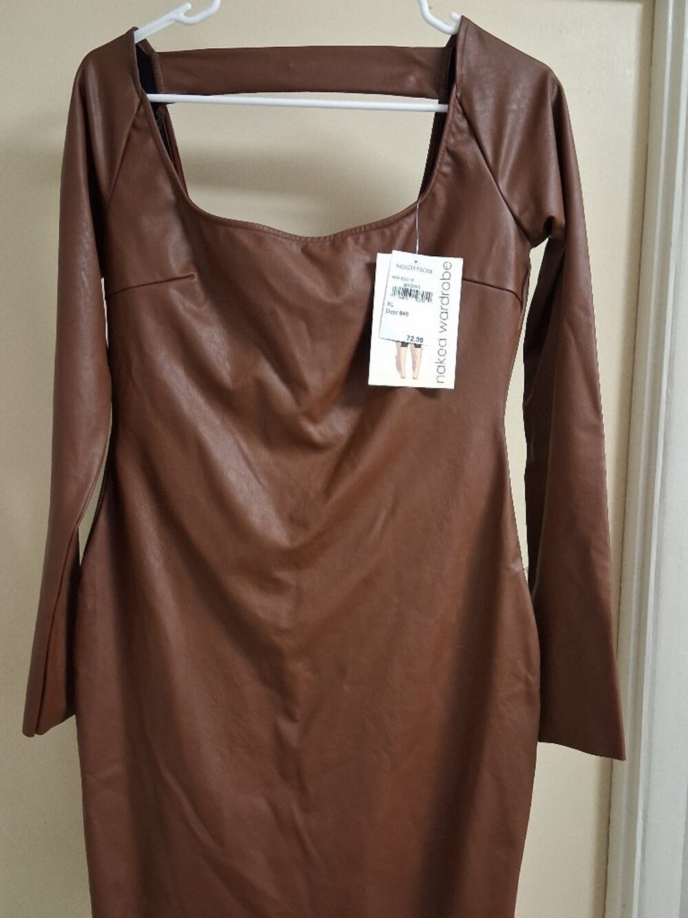 NWT Naked Wardrobe Vegan leather mini dress long sleeves cutout back Size XL